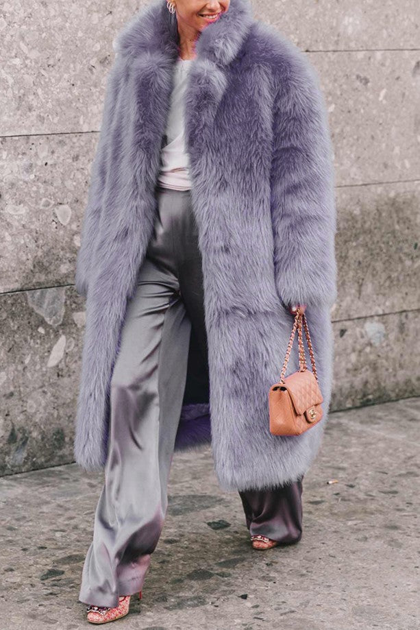 Oversized Shag Faux Fur Longline Coat - violet - 4