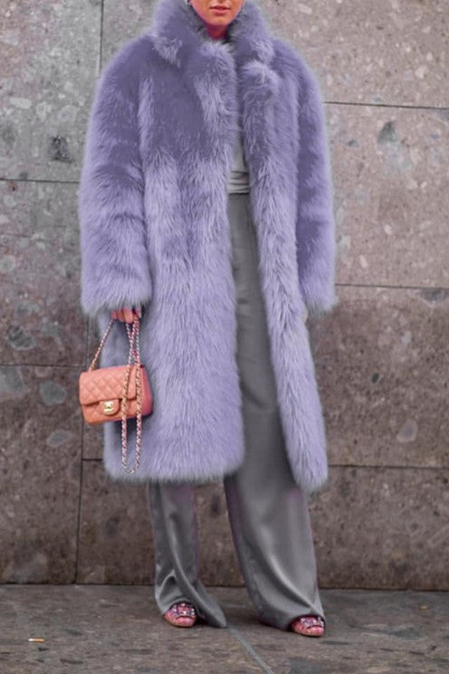 Oversized Shag Faux Fur Longline Coat - violet - 5