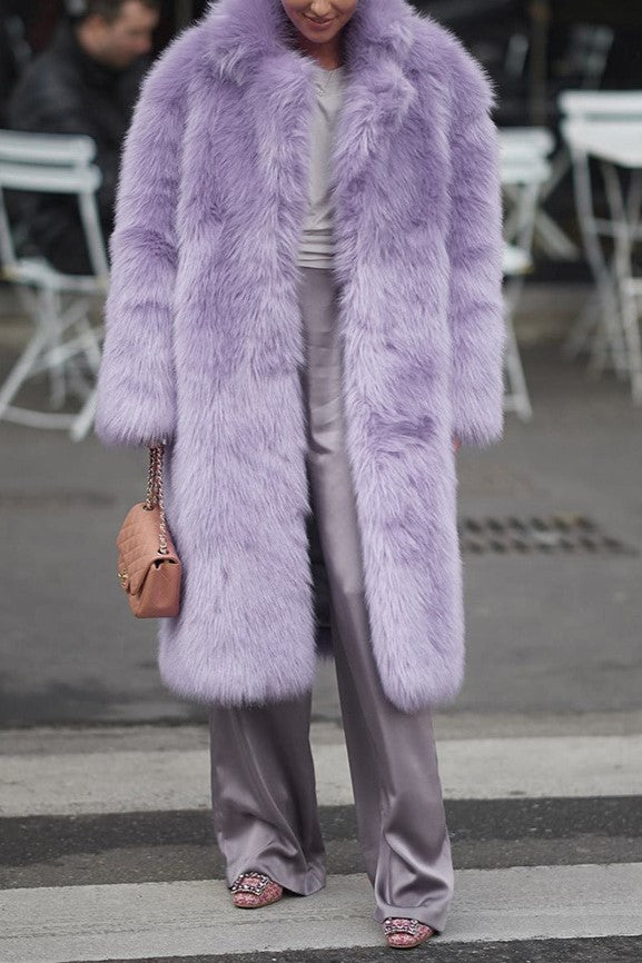Oversized Shag Faux Fur Longline Coat - violet - 6