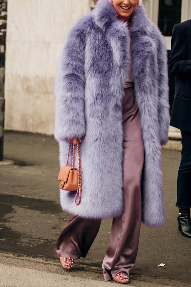 Oversized Shag Faux Fur Longline Coat - violet - 7