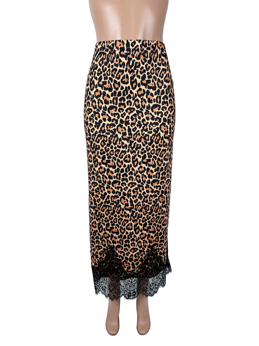 Leopard Maxi Skirt With Scalloped Lace Hem - Leopard - 3