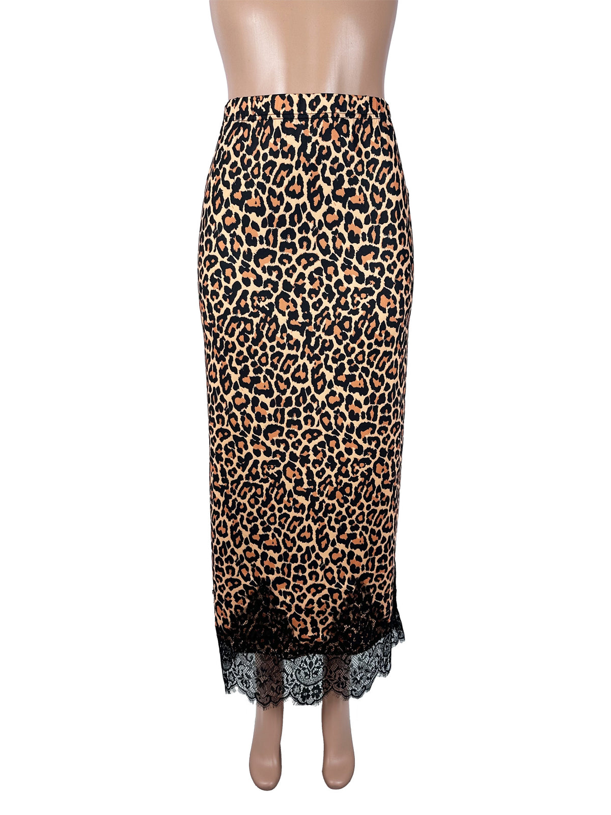 Leopard Maxi Skirt With Scalloped Lace Hem - Leopard - 3