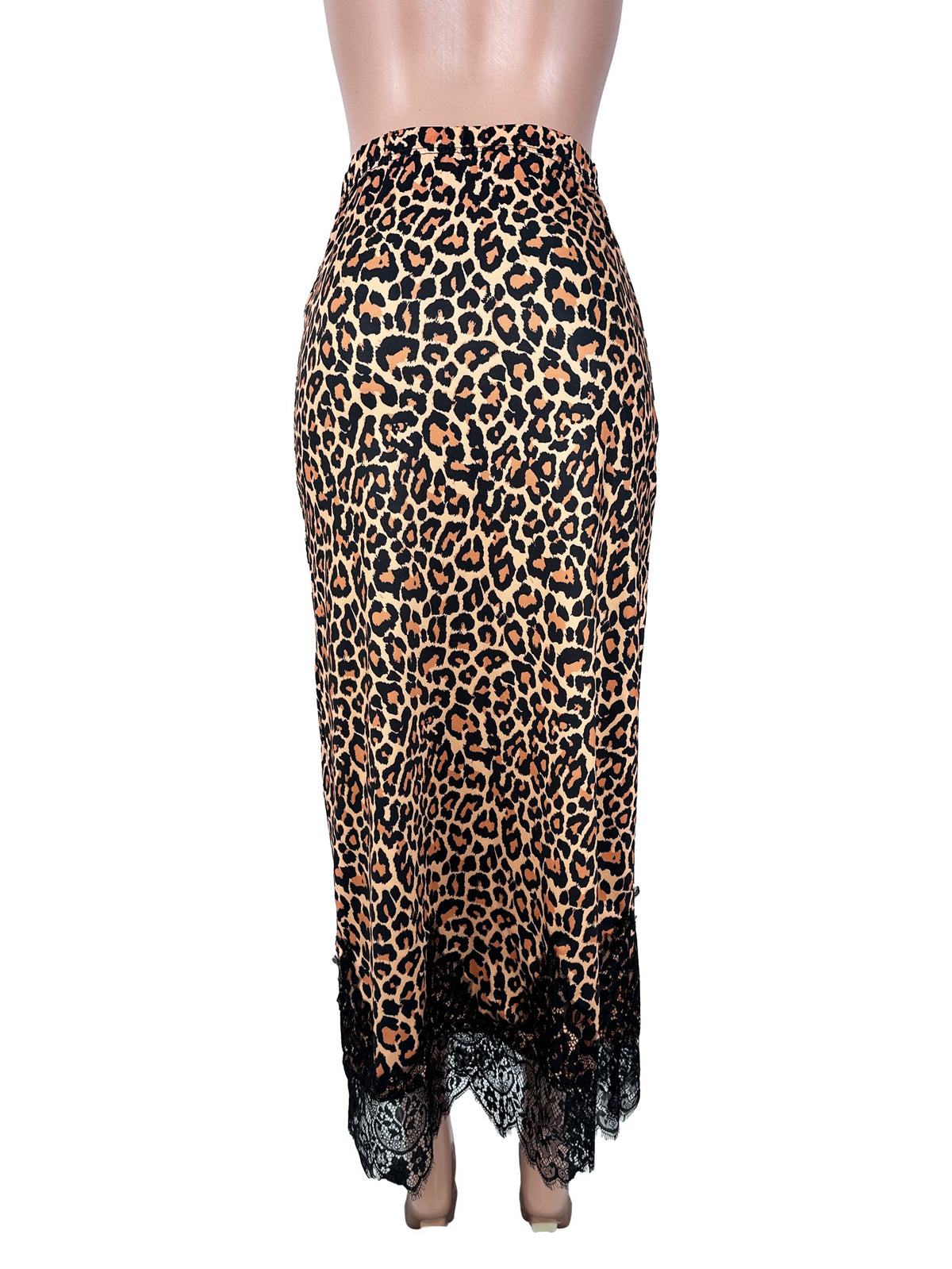 Leopard Maxi Skirt With Scalloped Lace Hem - Leopard - 4