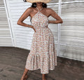 Ditsy Floral Halter Neck Midi Dress - Orange