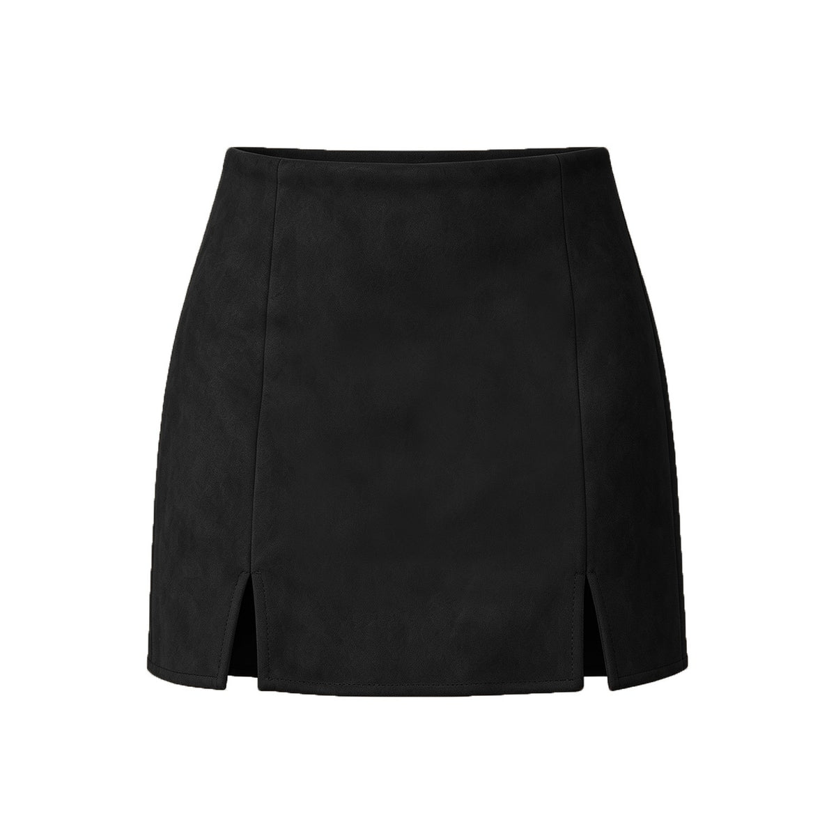 Faux Suede Double Slit High Waist Mini Skort - Black
