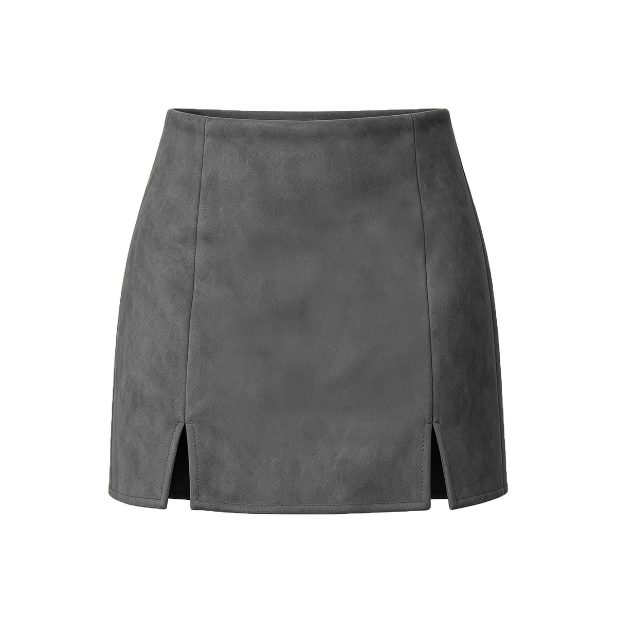 Faux Suede Double Slit High Waist Mini Skort - Gray