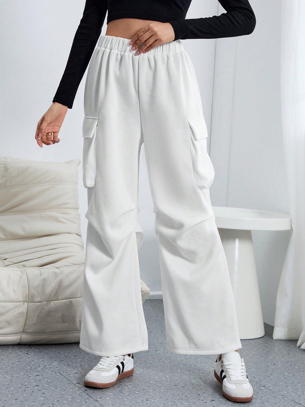 Parachute Cargo Wide Leg Pants - White