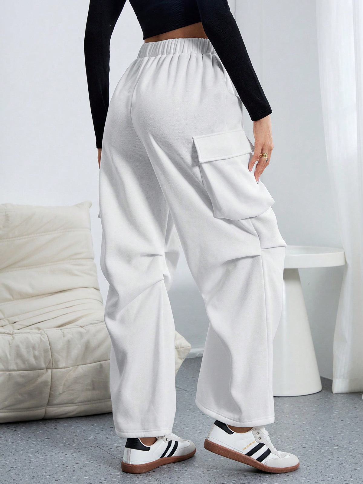 Parachute Cargo Wide Leg Pants - White - 1