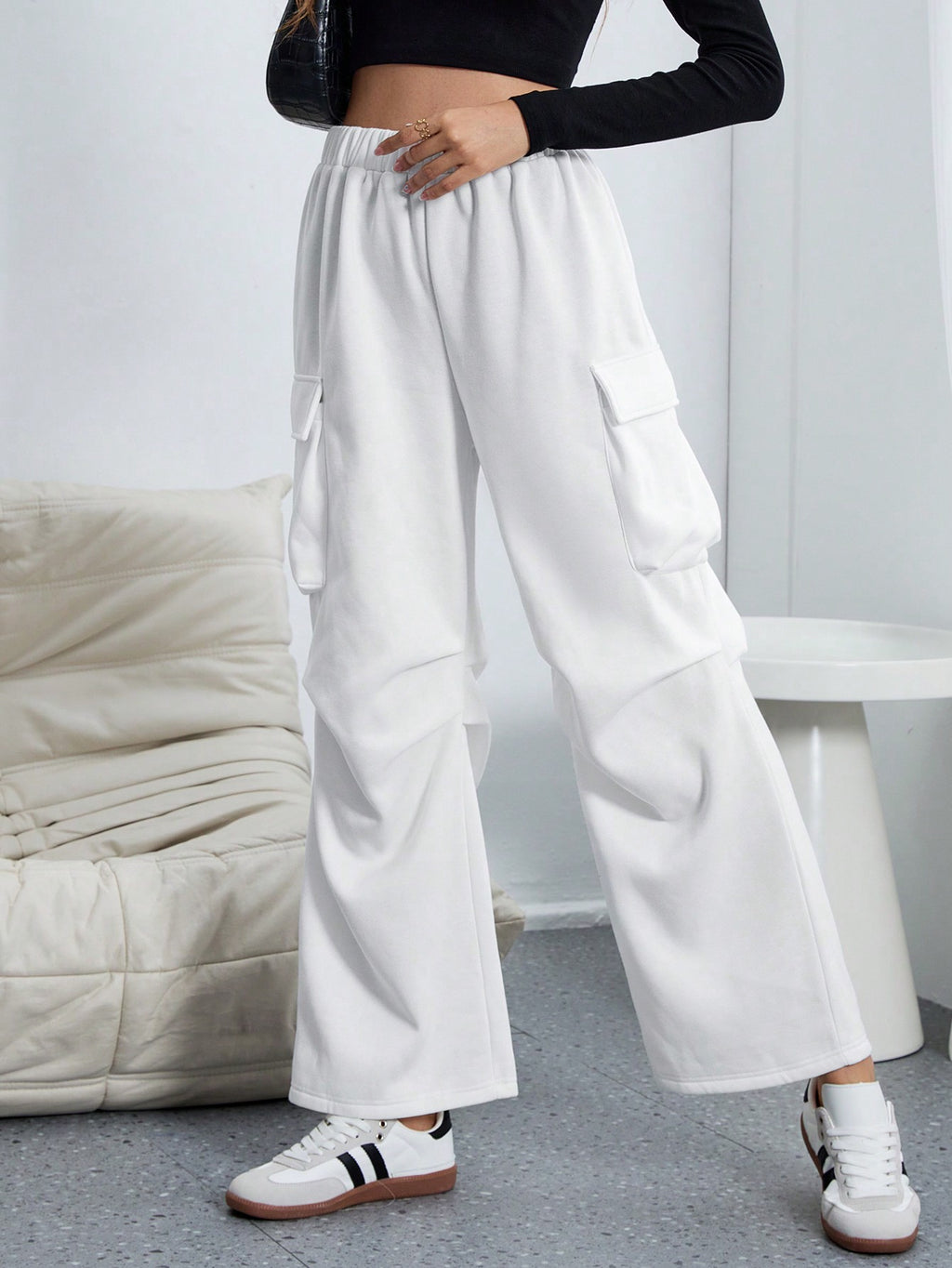 Parachute Cargo Wide Leg Pants - White - 2