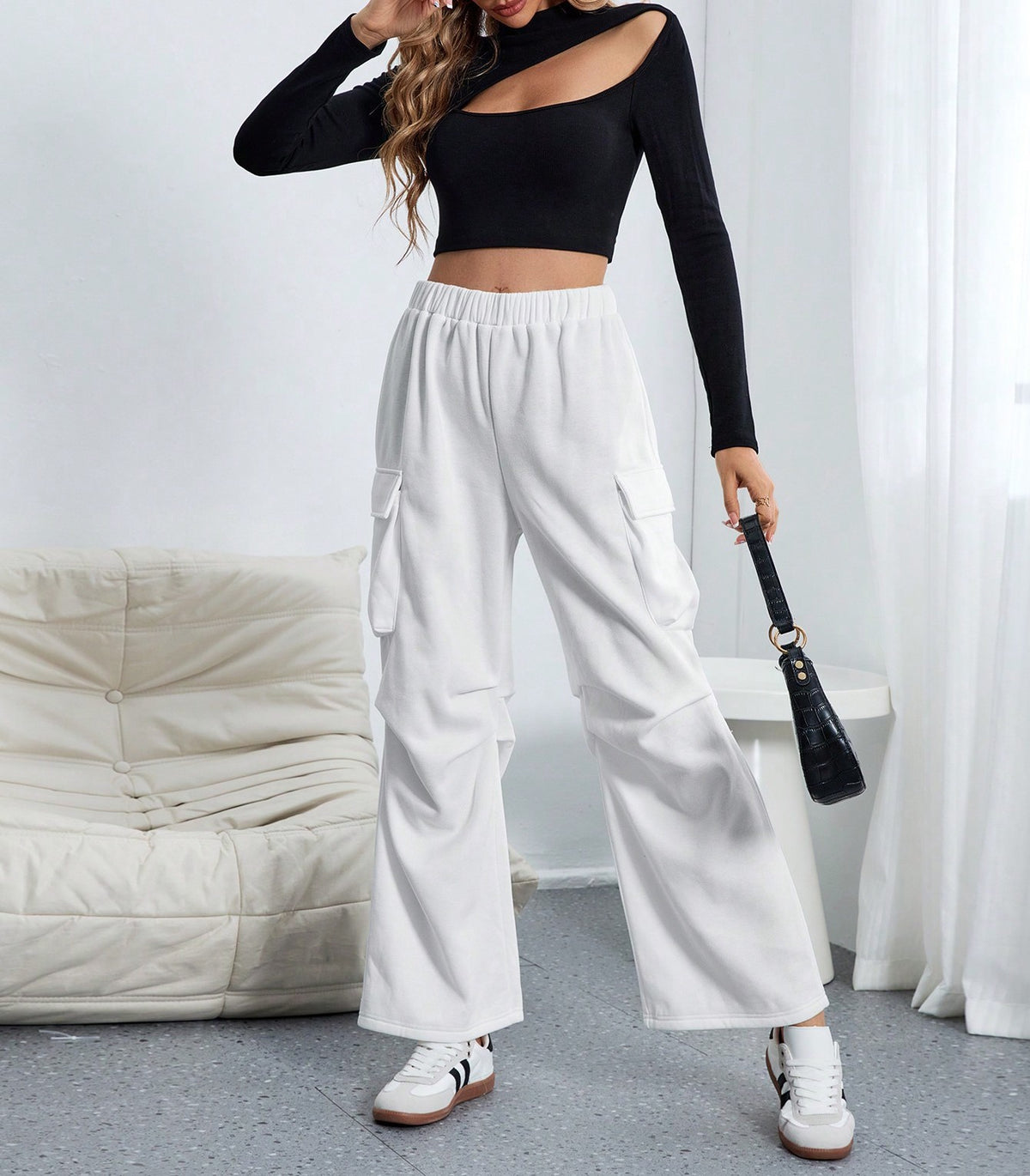 Parachute Cargo Wide Leg Pants - White - 3