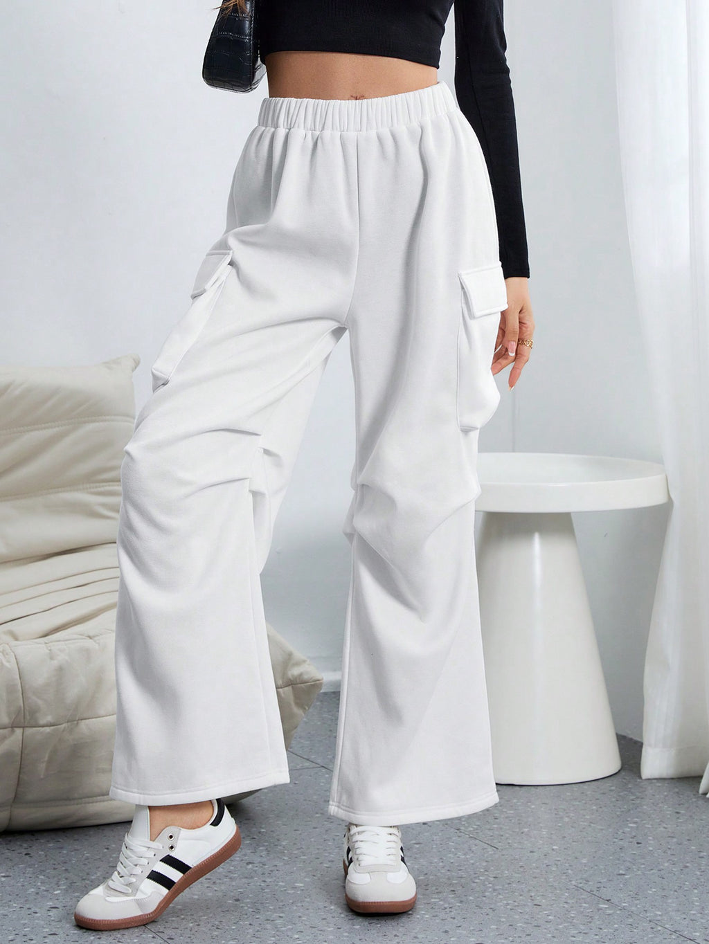 Parachute Cargo Wide Leg Pants - White - 4