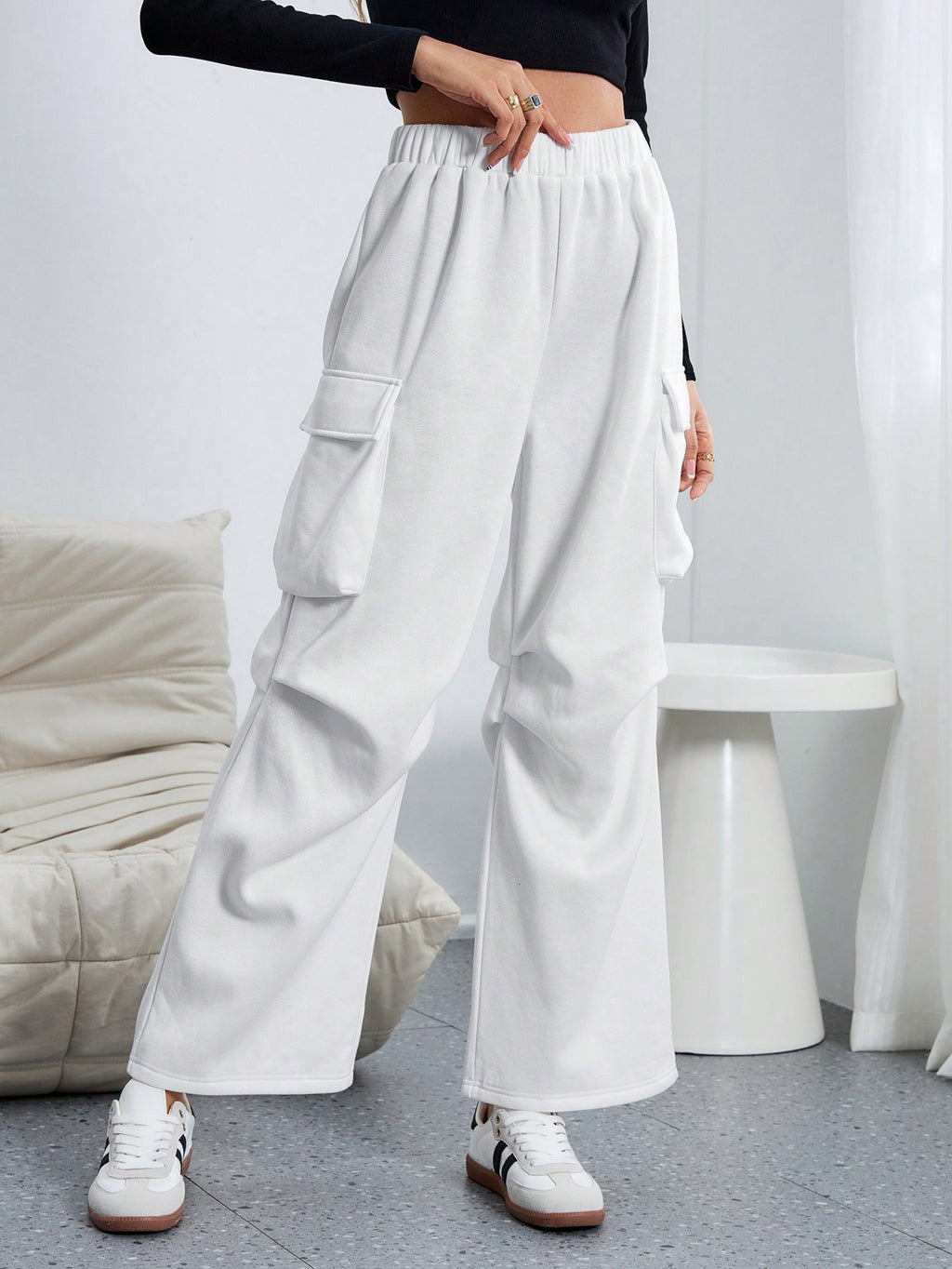 Parachute Cargo Wide Leg Pants - White - 5