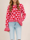 Heart Motif Ruffle Cuff Button Cardigan - Pink