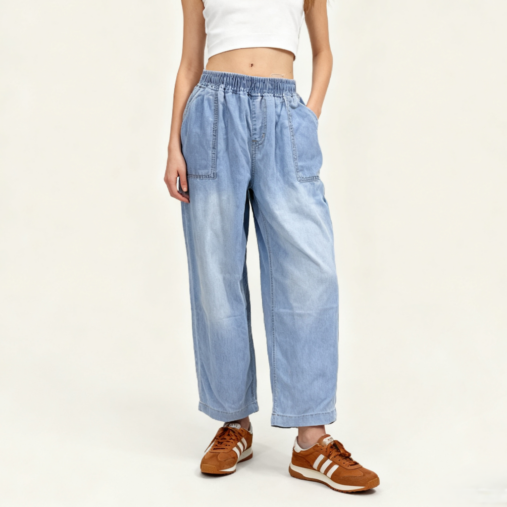 Pull On Elastic Waist Wide Leg Jeans - view 1
