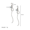 Crystal Bow Chain Tassel Drop Earrings - Silvery