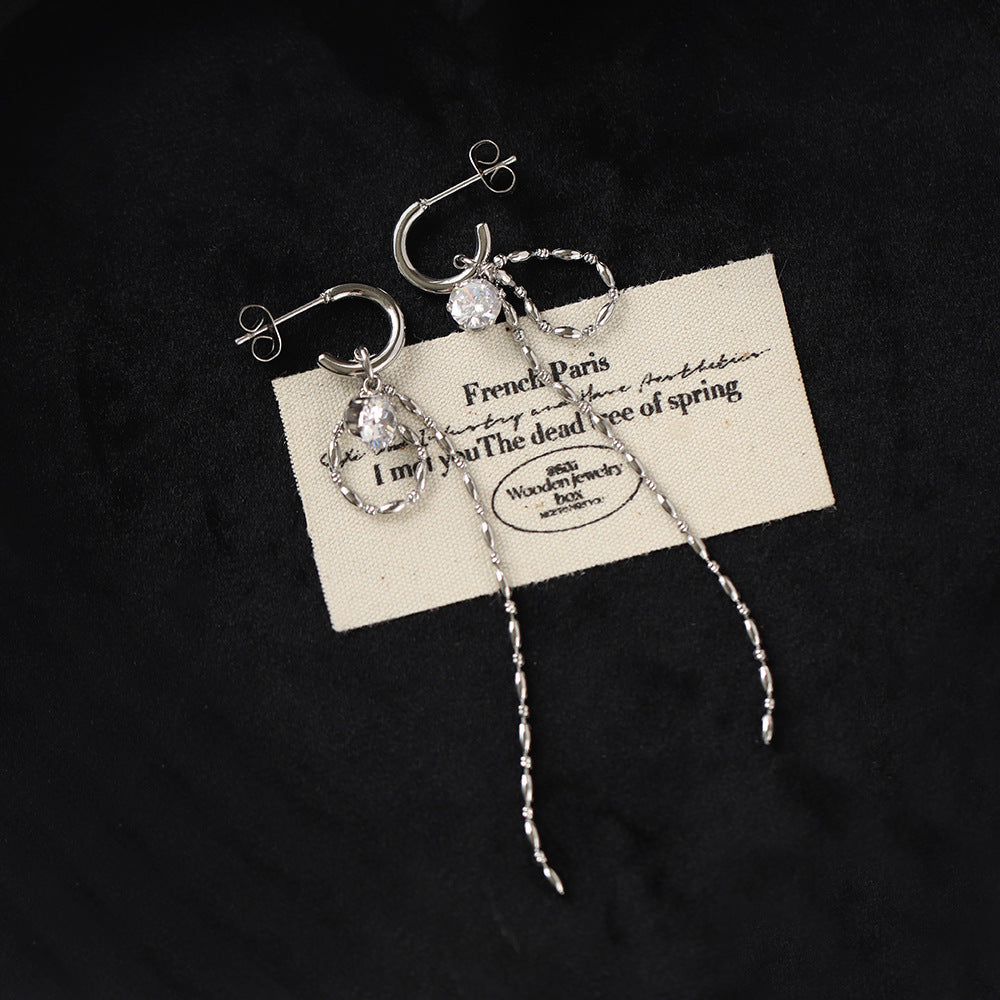 Crystal Bow Chain Tassel Drop Earrings - Silvery - 6