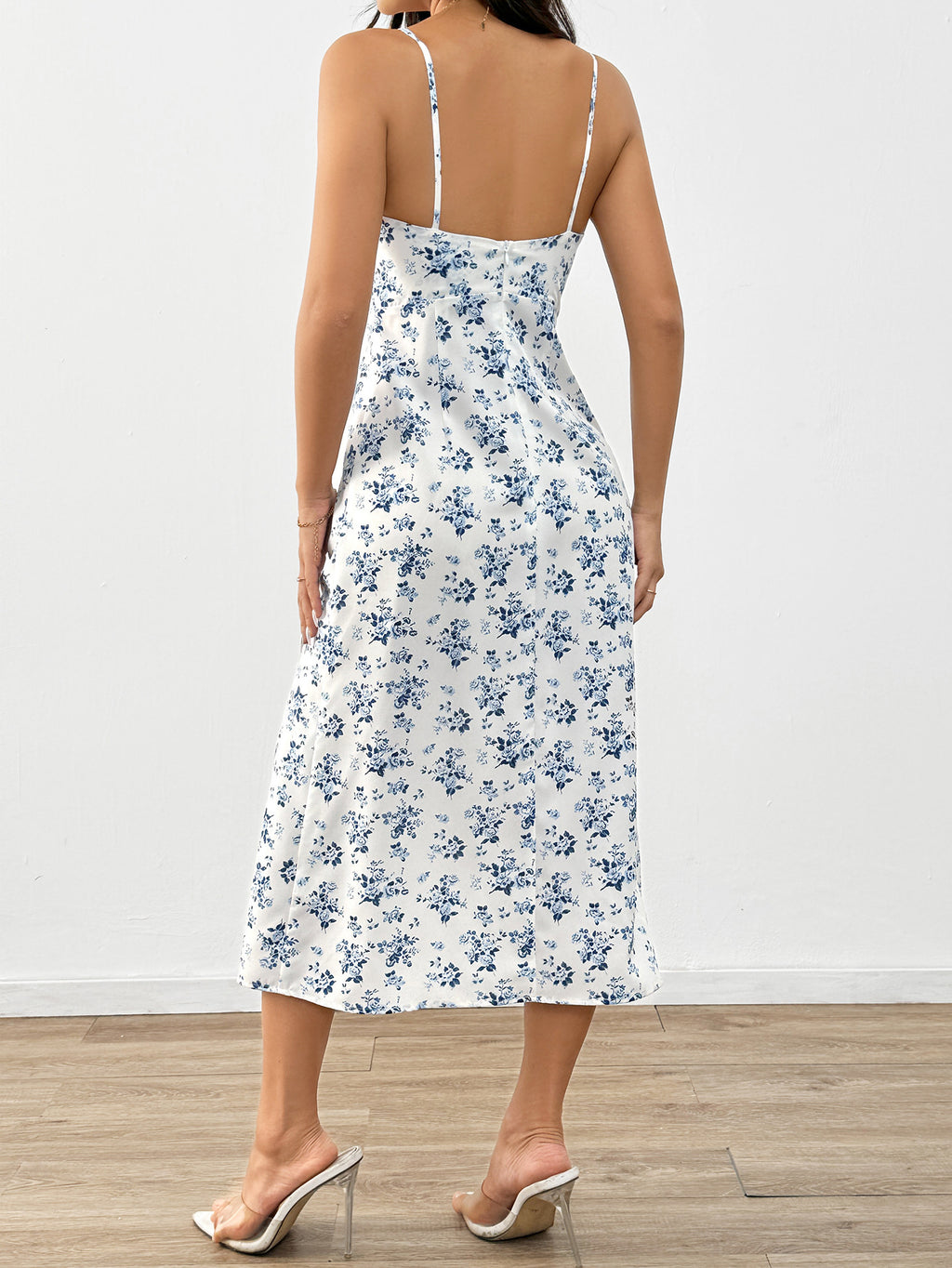 Ditsy Floral Slip Midi Dress With Slit