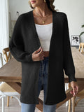 Longline Ribbed Open Front Cardigan - black