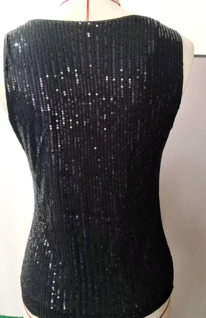 Sequin V Neck Sleeveless Party Top - Black - 1
