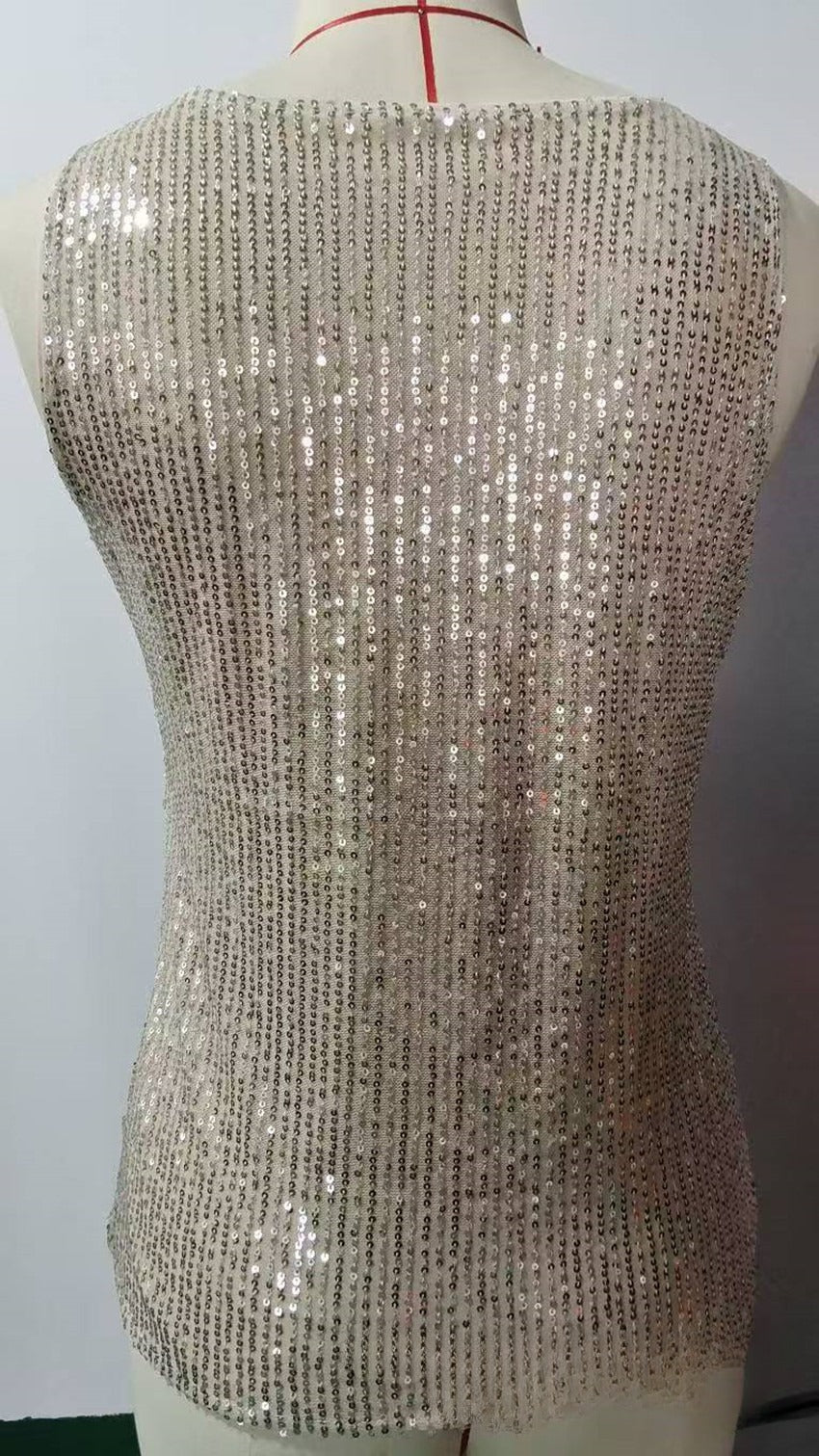 Sequin V Neck Sleeveless Party Top - Champagn - 1