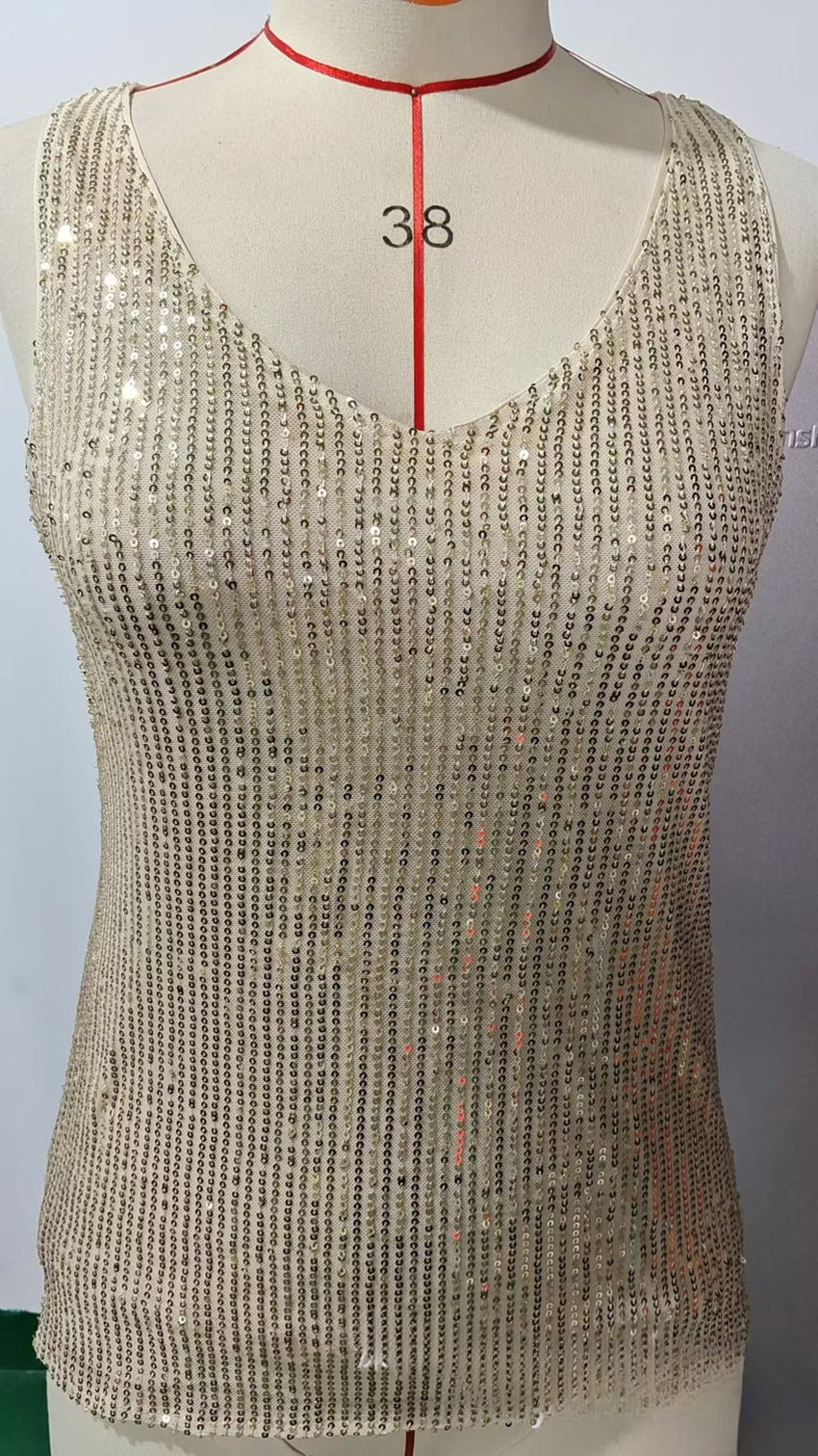 Sequin V Neck Sleeveless Party Top - Yellow