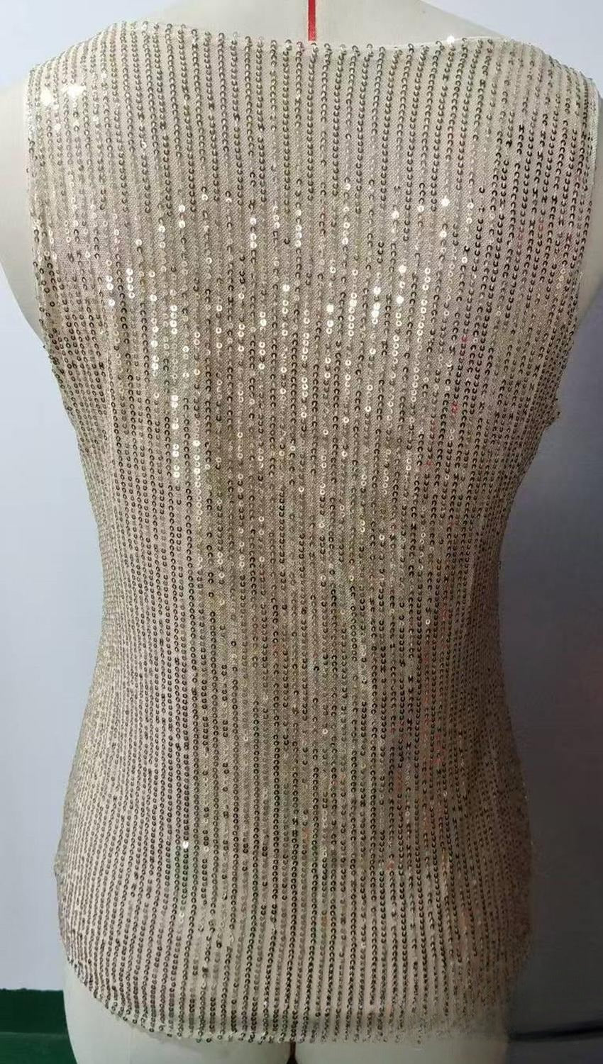 Sequin V Neck Sleeveless Party Top - Yellow - 1