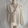 Shawl Collar Tie Front Knit Sweater - White