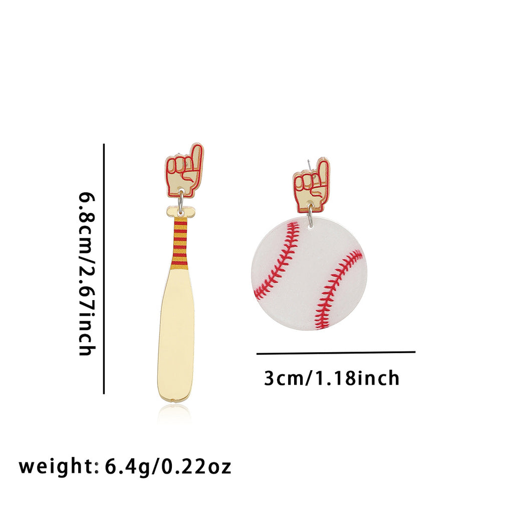 Baseball Motif Acrylic Drop Earrings - Baseball