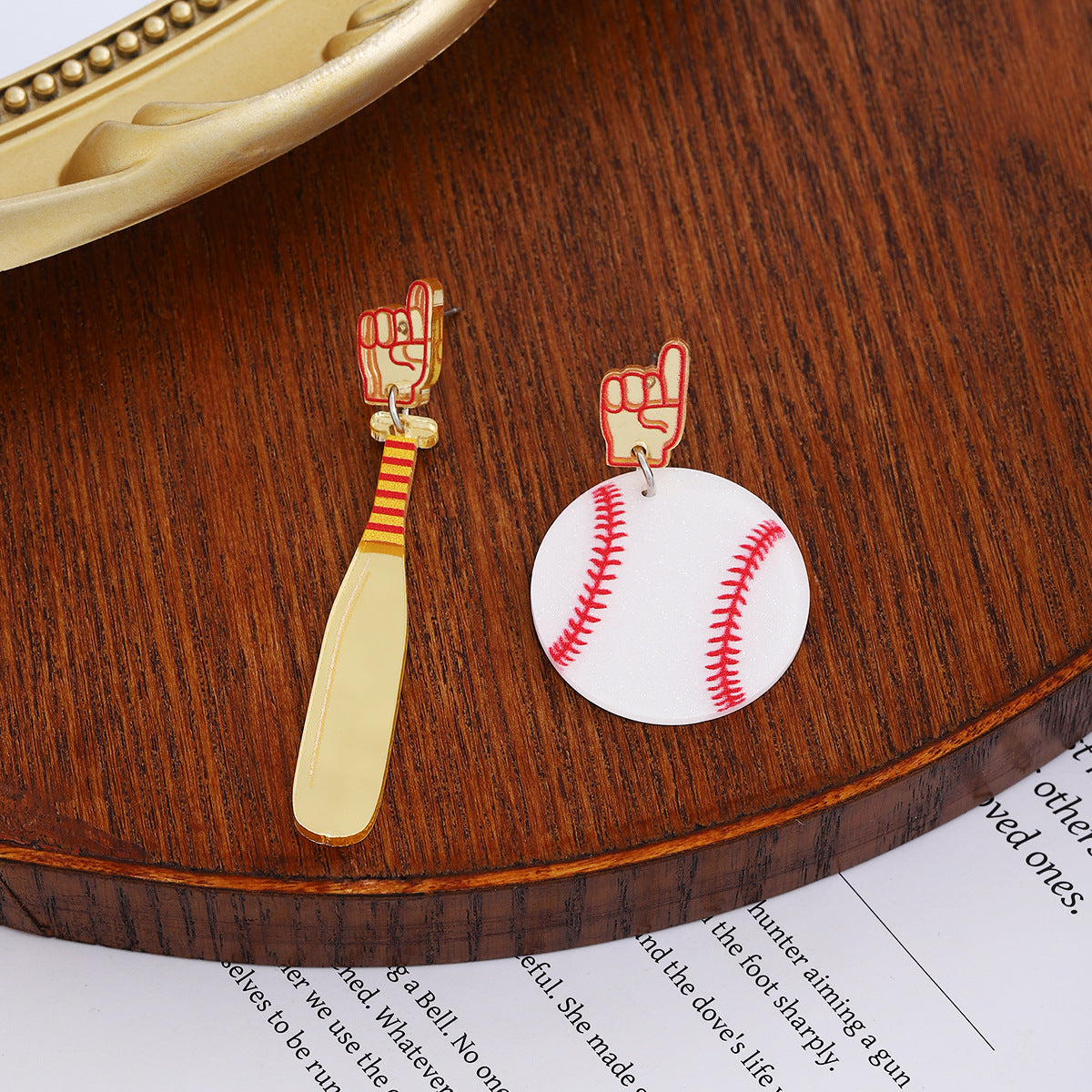 Baseball Motif Acrylic Drop Earrings - Baseball - 1