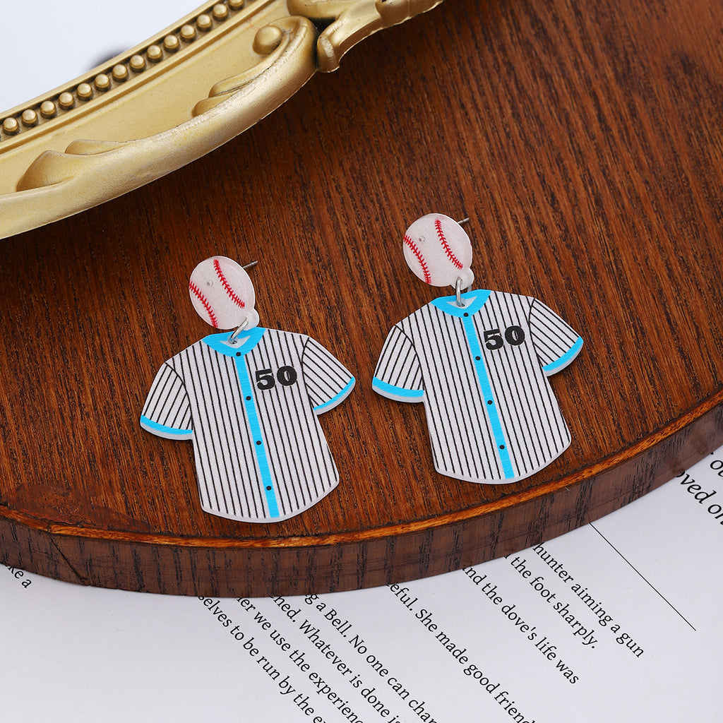 Baseball Motif Acrylic Drop Earrings - Clothes - 1