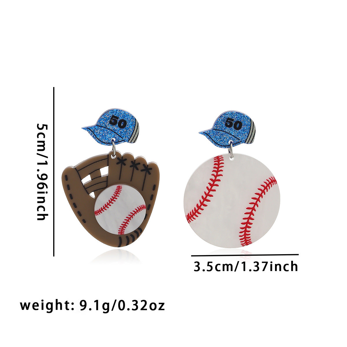 Baseball Motif Acrylic Drop Earrings - Gloves