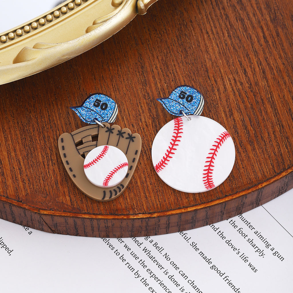 Baseball Motif Acrylic Drop Earrings - Gloves - 1