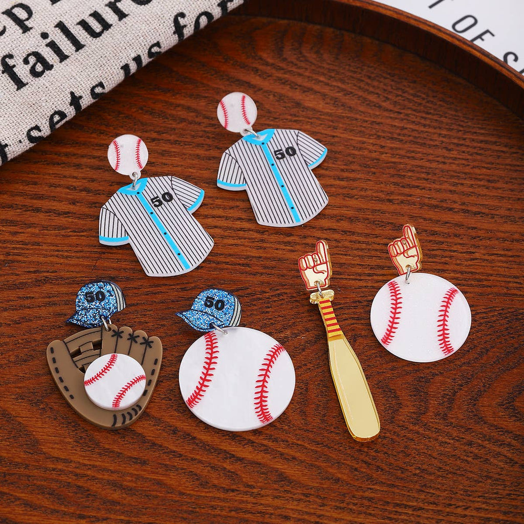 Baseball Motif Acrylic Drop Earrings