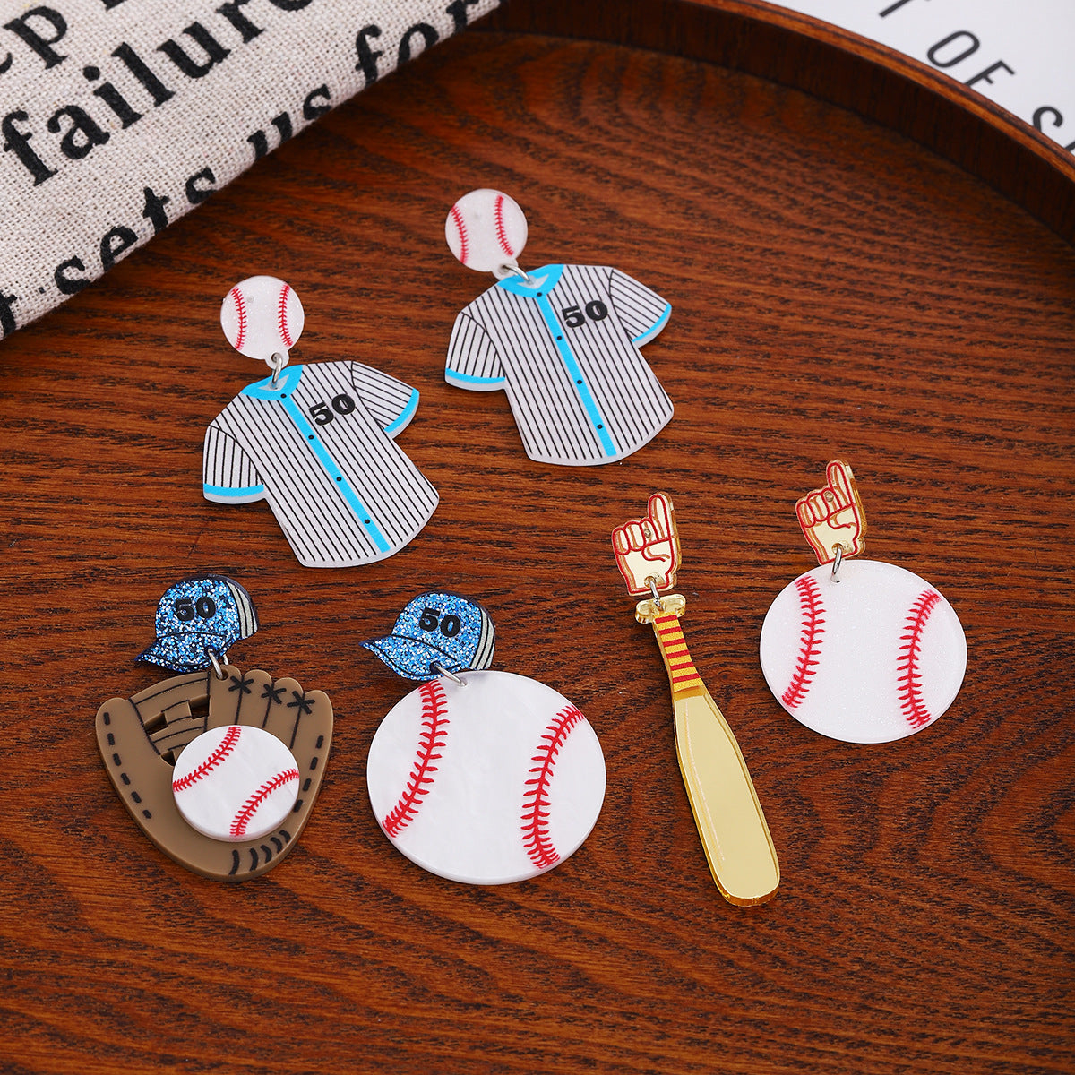 Baseball Motif Acrylic Drop Earrings - view 1