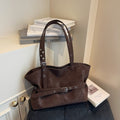 Belted Faux Suede Slouchy Shoulder Tote - Chocolate