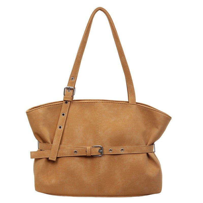 Belted Faux Suede Slouchy Shoulder Tote