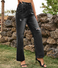 Ripped Wide Leg Straight Jeans - Black