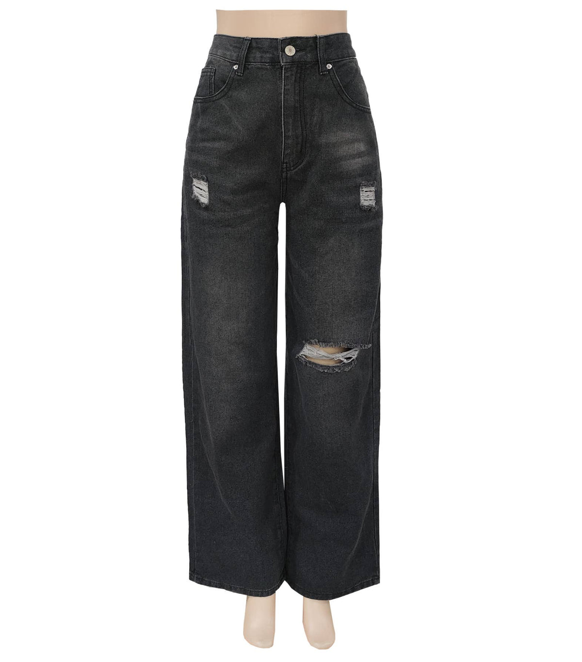 Ripped Wide Leg Straight Jeans