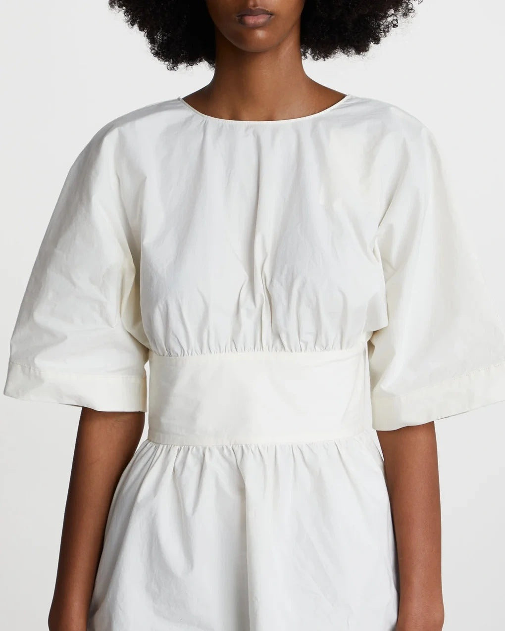 Wide Sleeve Belted Peplum Open Back Top - white - 7
