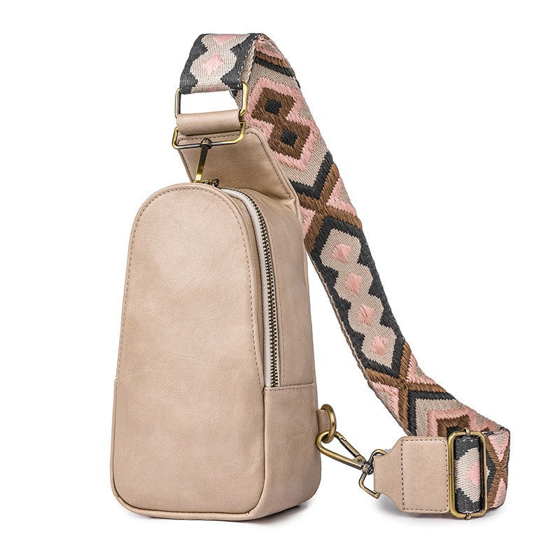 Distressed Vegan Leather Sling Bag with Boho Strap