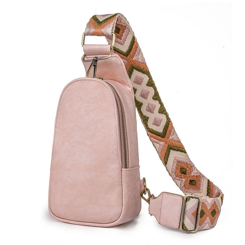 Distressed Vegan Leather Sling Bag with Boho Strap