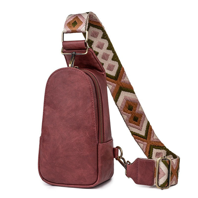 Distressed Vegan Leather Sling Bag with Boho Strap