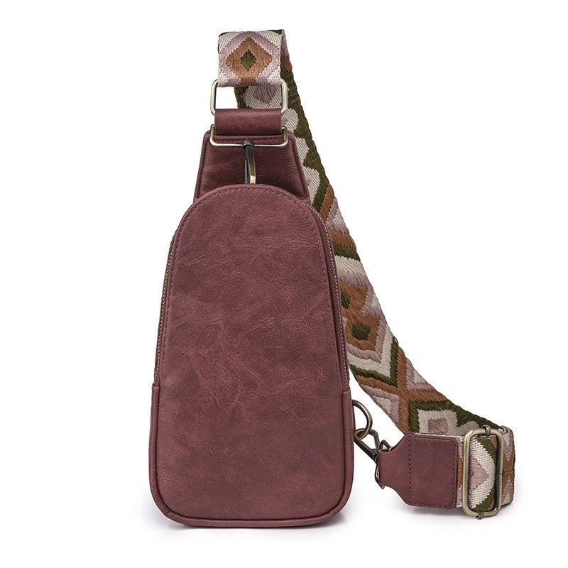 Distressed Vegan Leather Sling Bag with Boho Strap