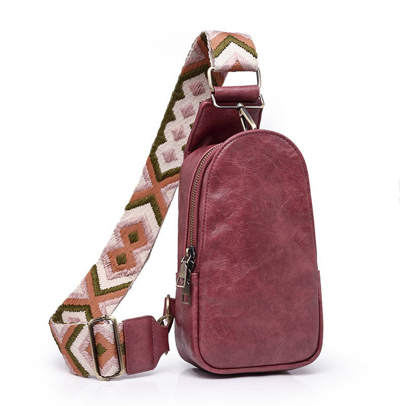 Distressed Vegan Leather Sling Bag with Boho Strap