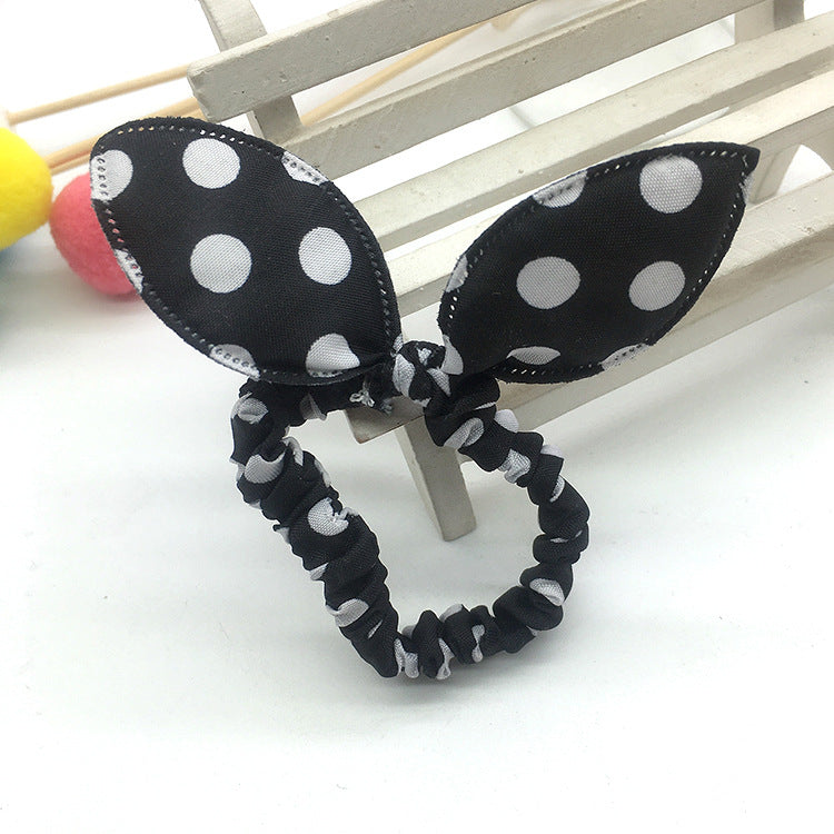 Rabbit Ear Bow Fabric Hair Scrunchie - Black