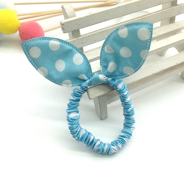 Rabbit Ear Bow Fabric Hair Scrunchie - Blue