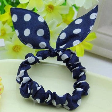 Rabbit Ear Bow Fabric Hair Scrunchie - Navy