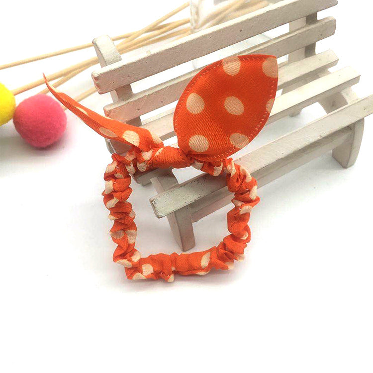 Rabbit Ear Bow Fabric Hair Scrunchie - Orange
