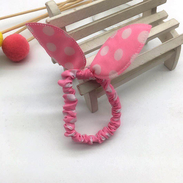 Rabbit Ear Bow Fabric Hair Scrunchie - Pink