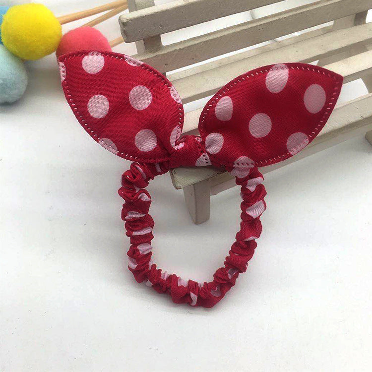 Rabbit Ear Bow Fabric Hair Scrunchie - Red